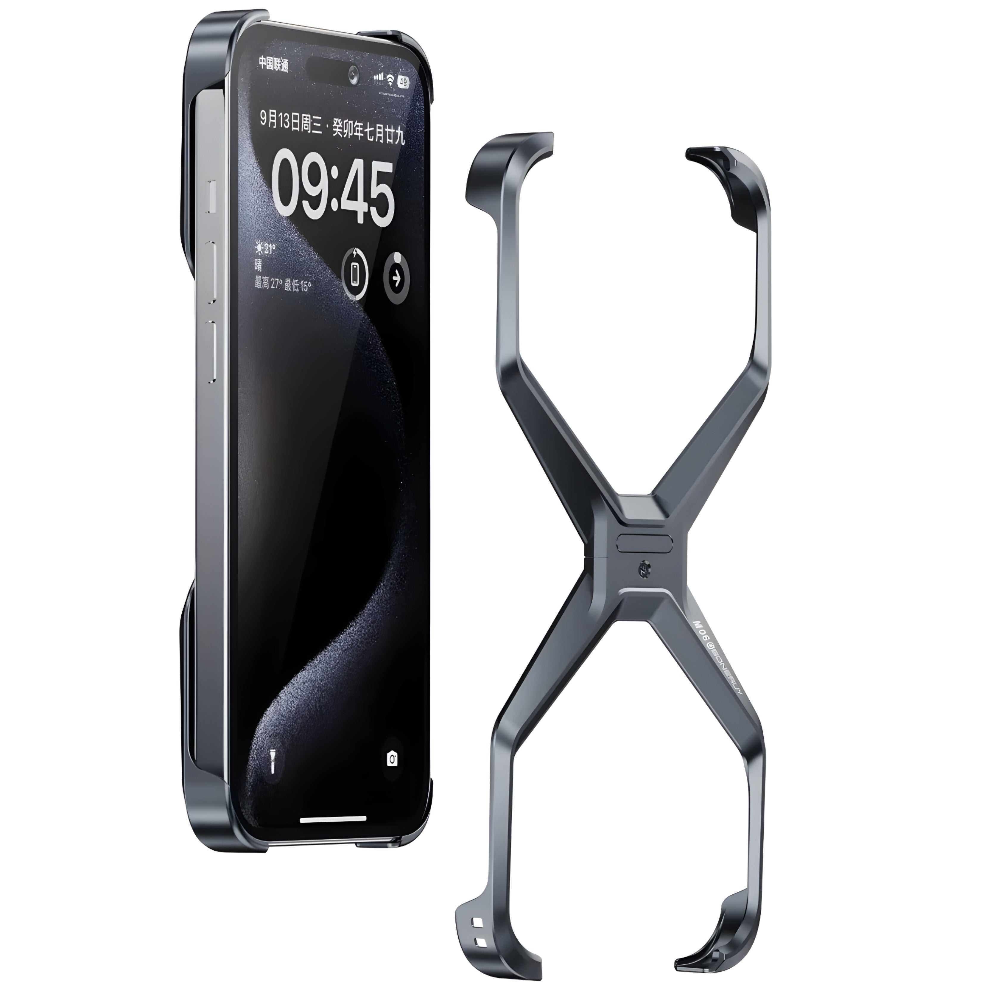 Smartphone with a slingshot-like stand on a white background