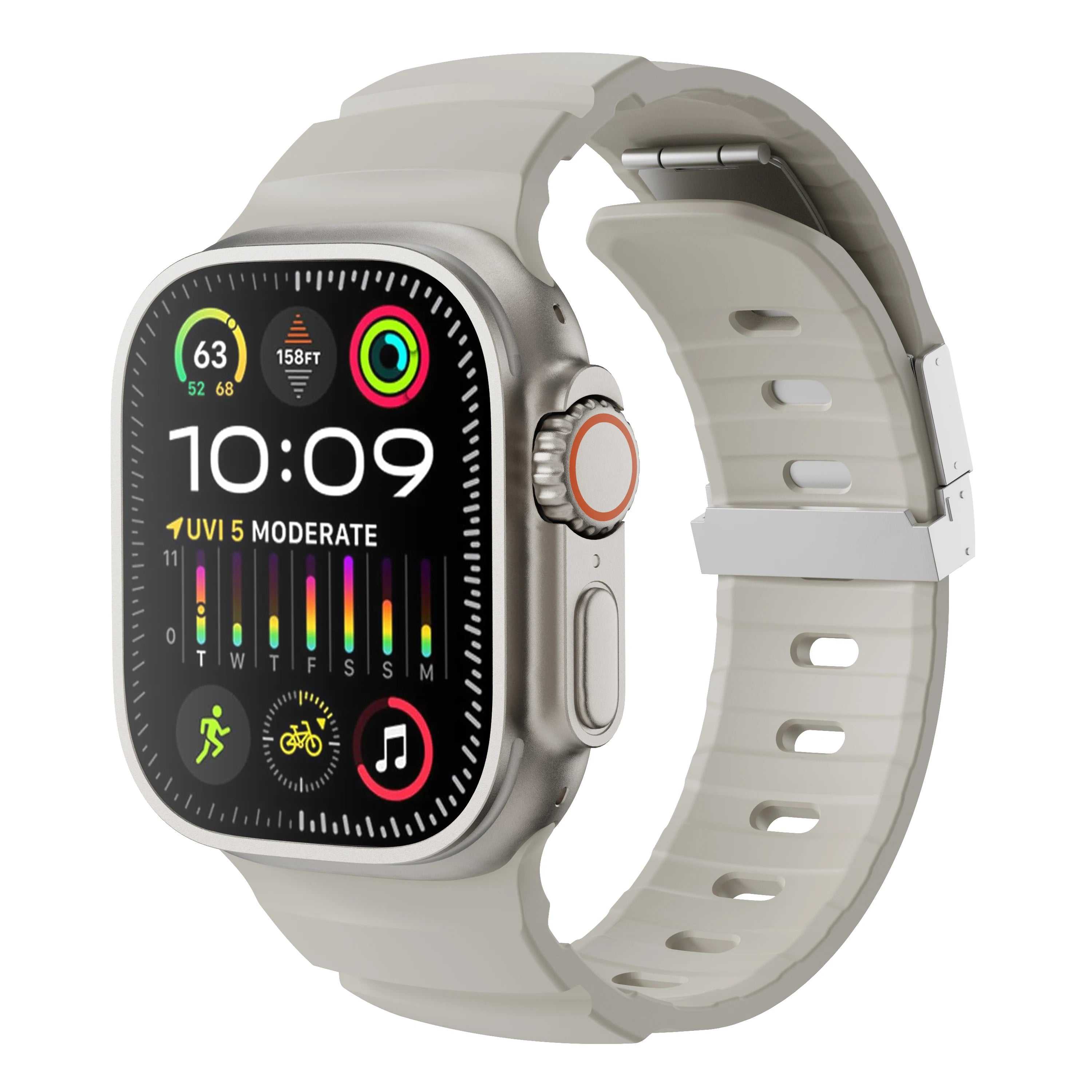 Apple Watch strap showing smooth, skin-friendly finish and flexible design