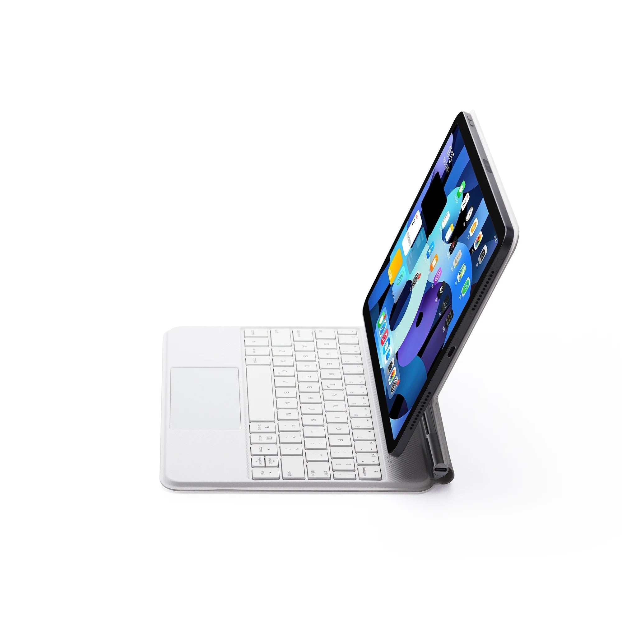iPad keyboard case with trackpad and floating stand for multi-angle views