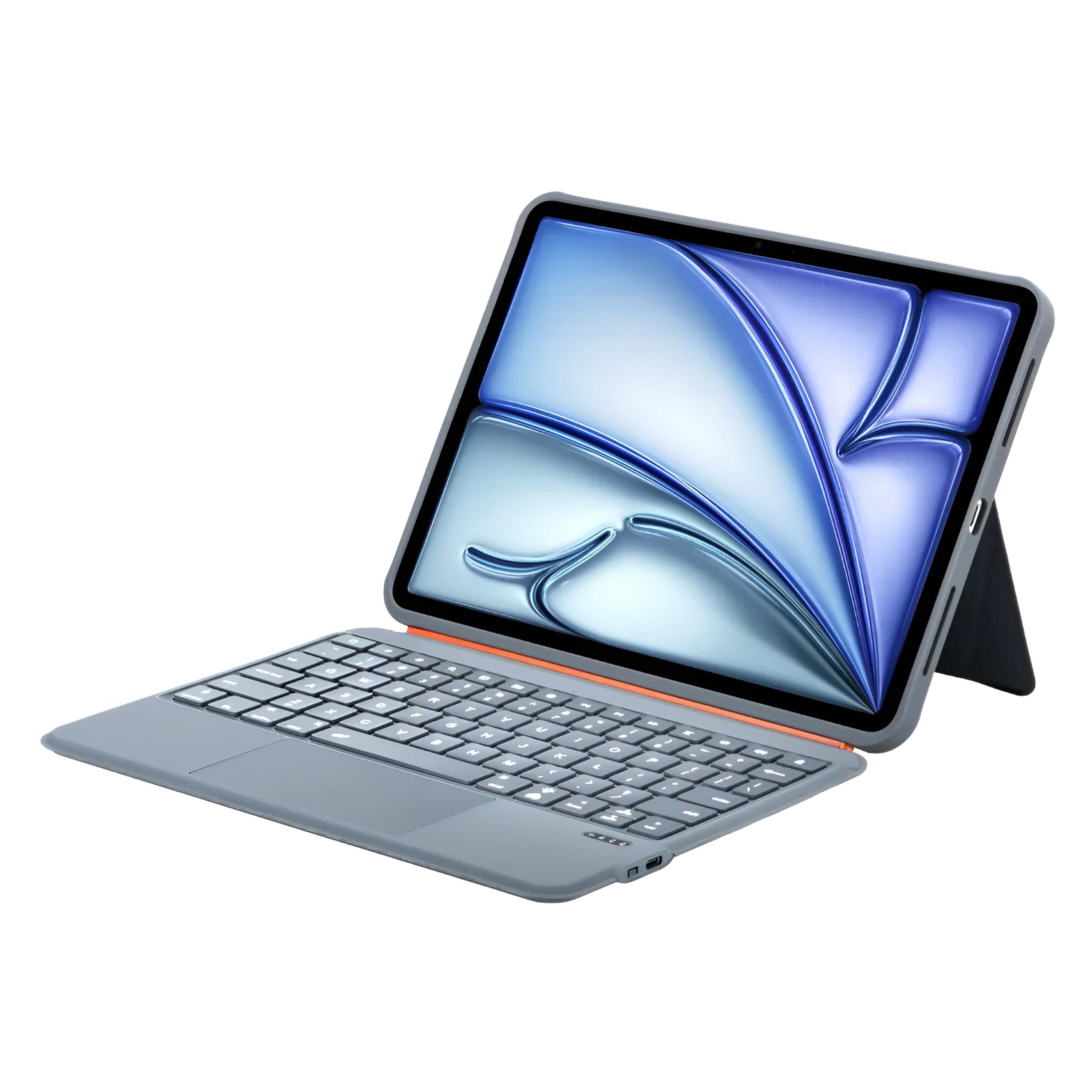 iPad keyboard case folio folded flat for carry, hinge and spine detail