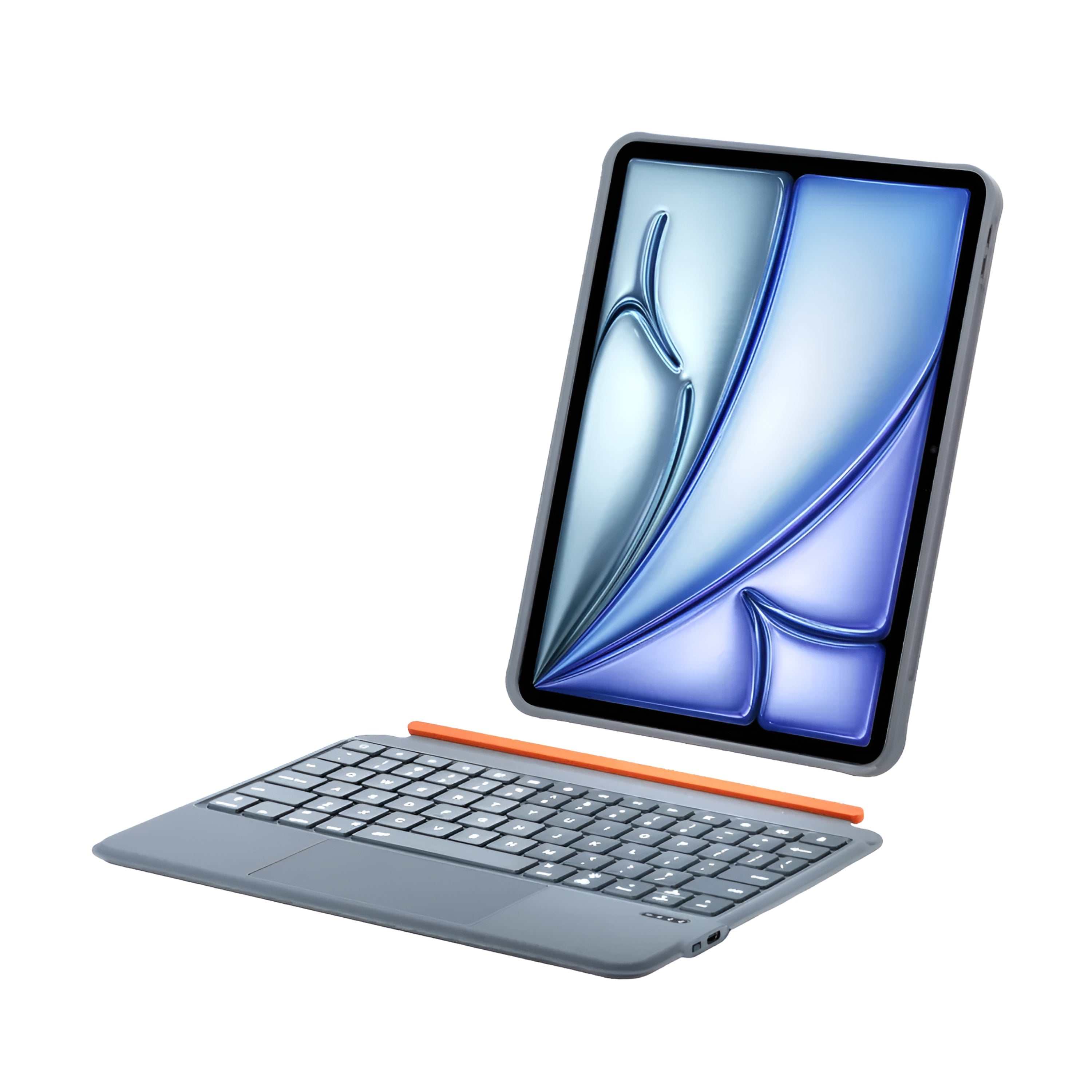 iPad keyboard case keyboard detached, tablet propped in viewing stand position