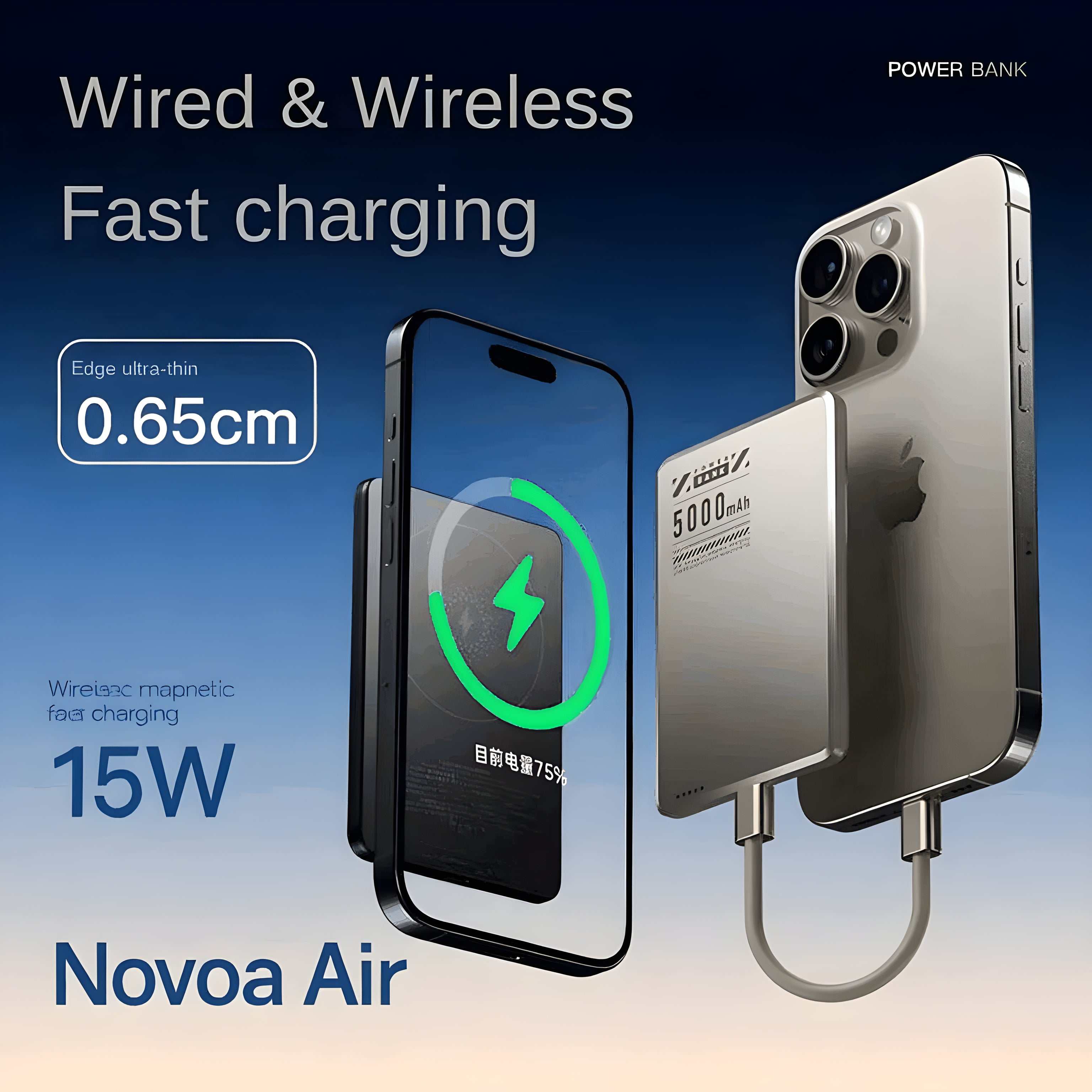 Slim Magnetic Power Bank LED battery display illuminated during use