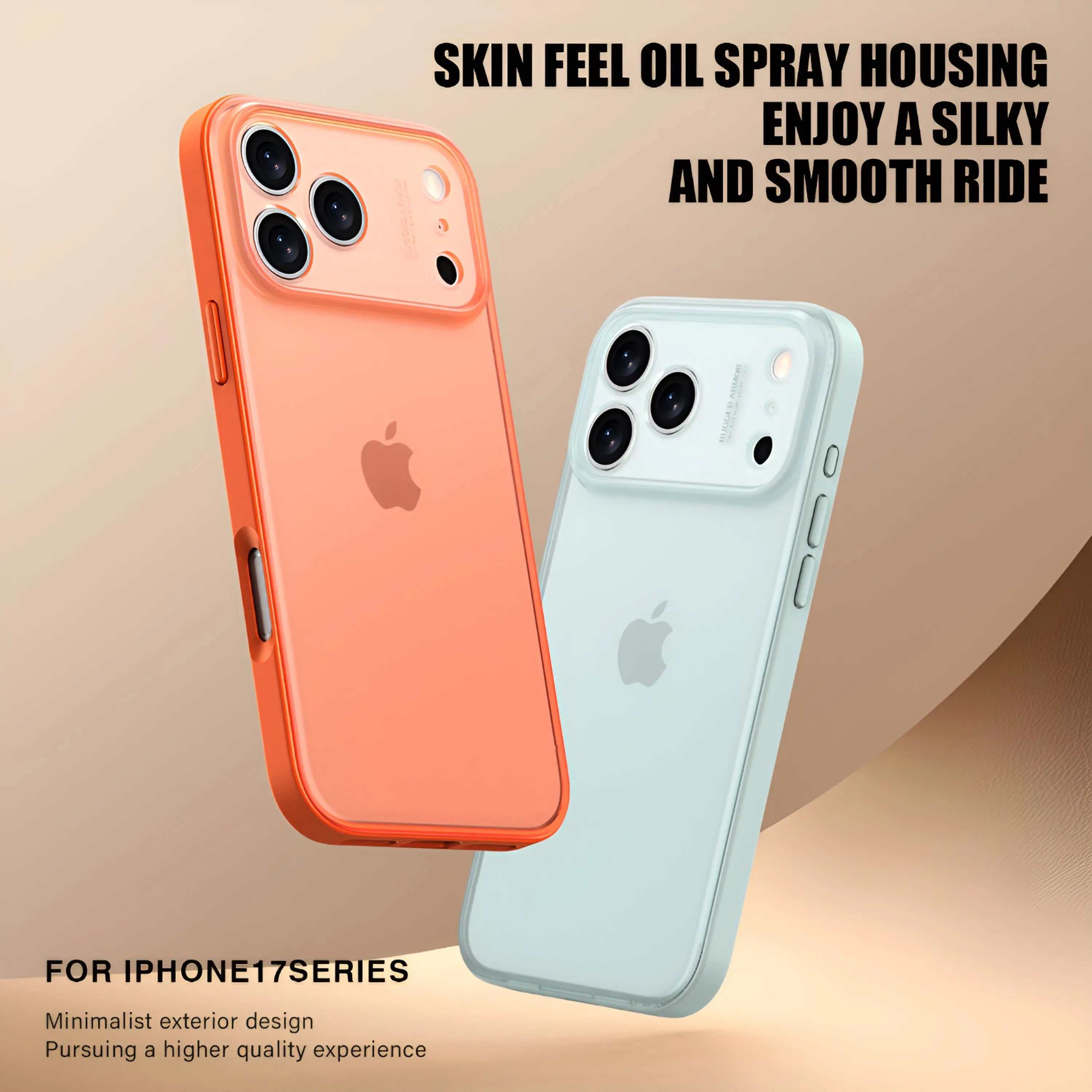 iPhone 17 silicone case with silky smooth finish and slim, protective design in orange and white colors