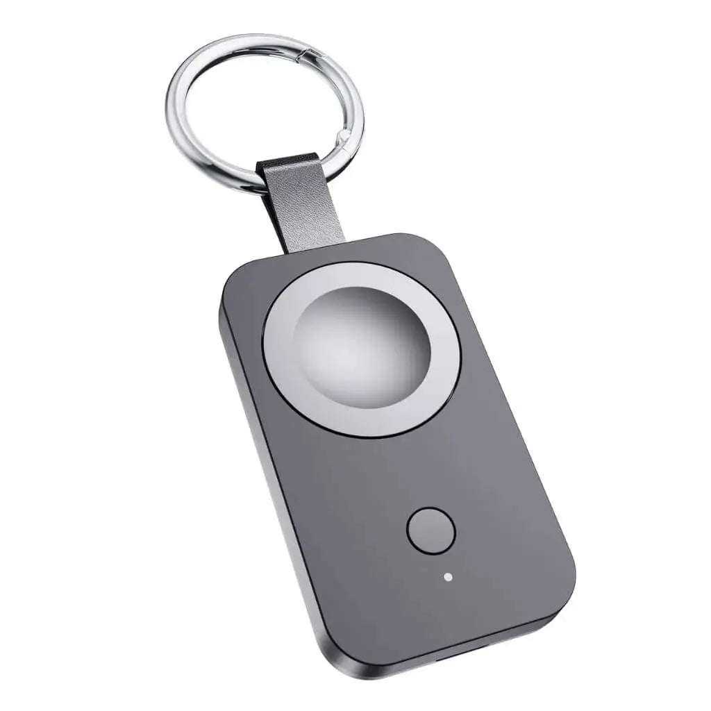 Compact Apple Watch keychain power bank with 1000mAh wireless magnetic charger in black