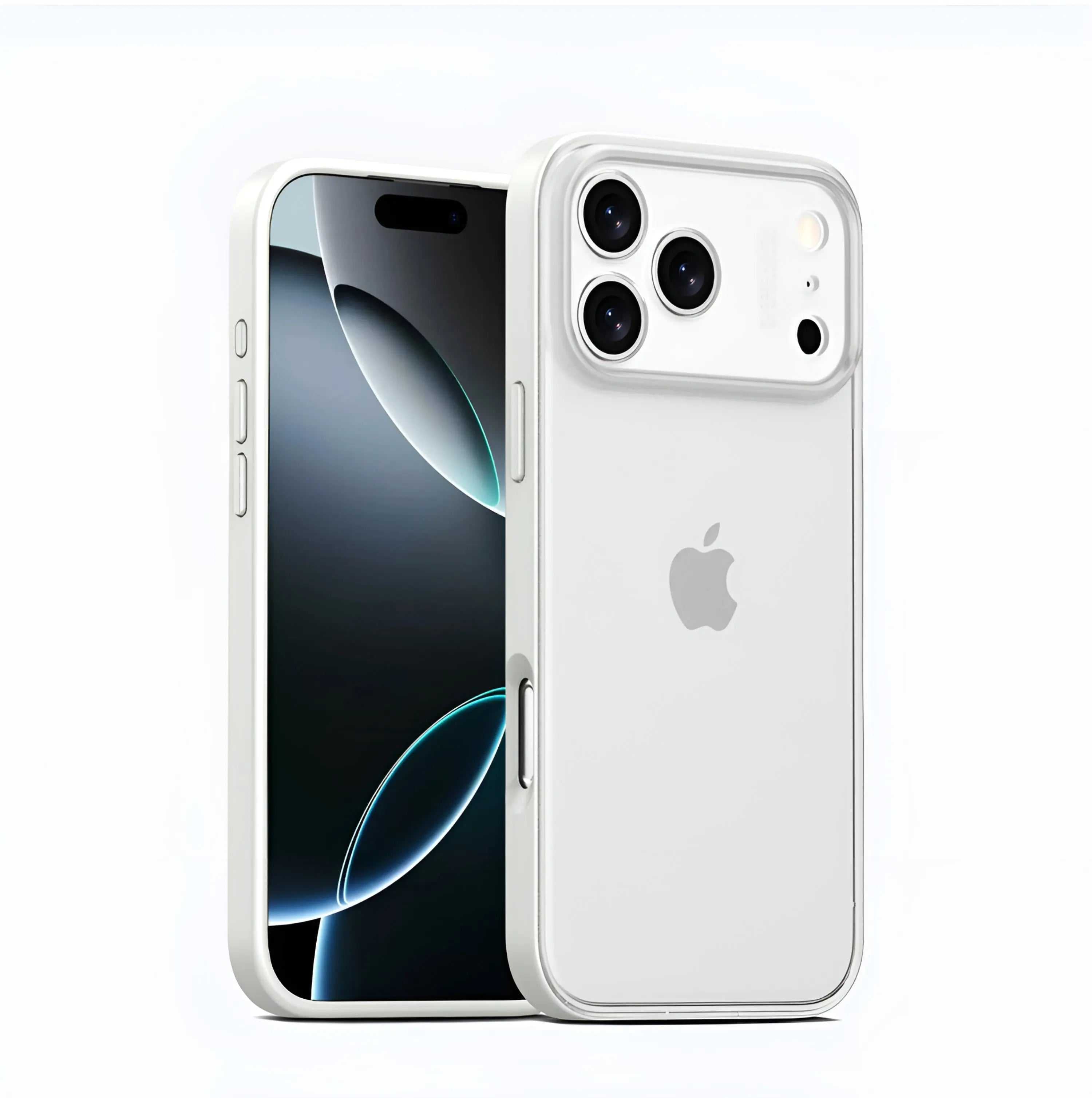 Clear white iPhone 17 silicone case with slim fit and raised bezels for protection