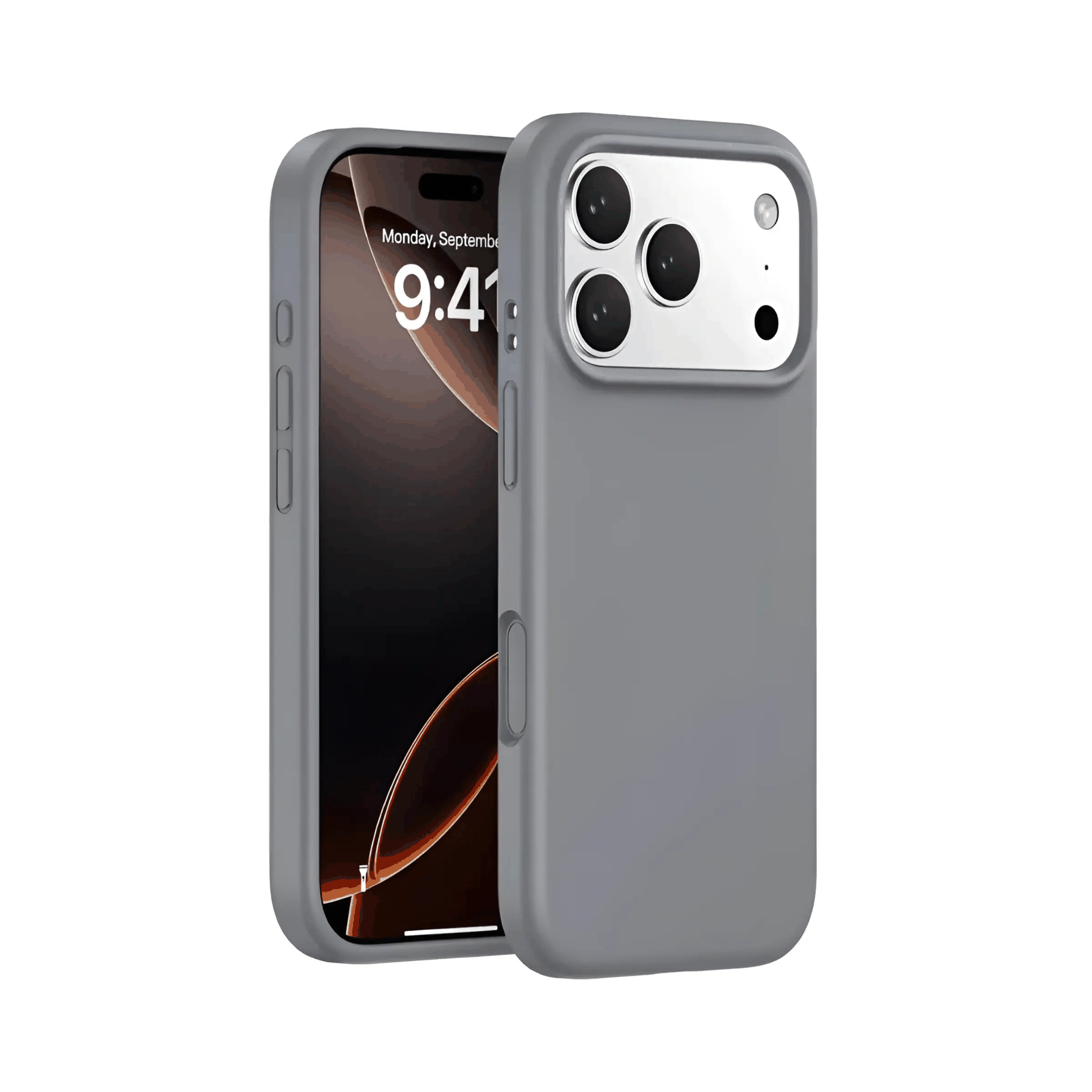 gray silicone MagSafe case with soft-touch finish and camera protection on smartphone