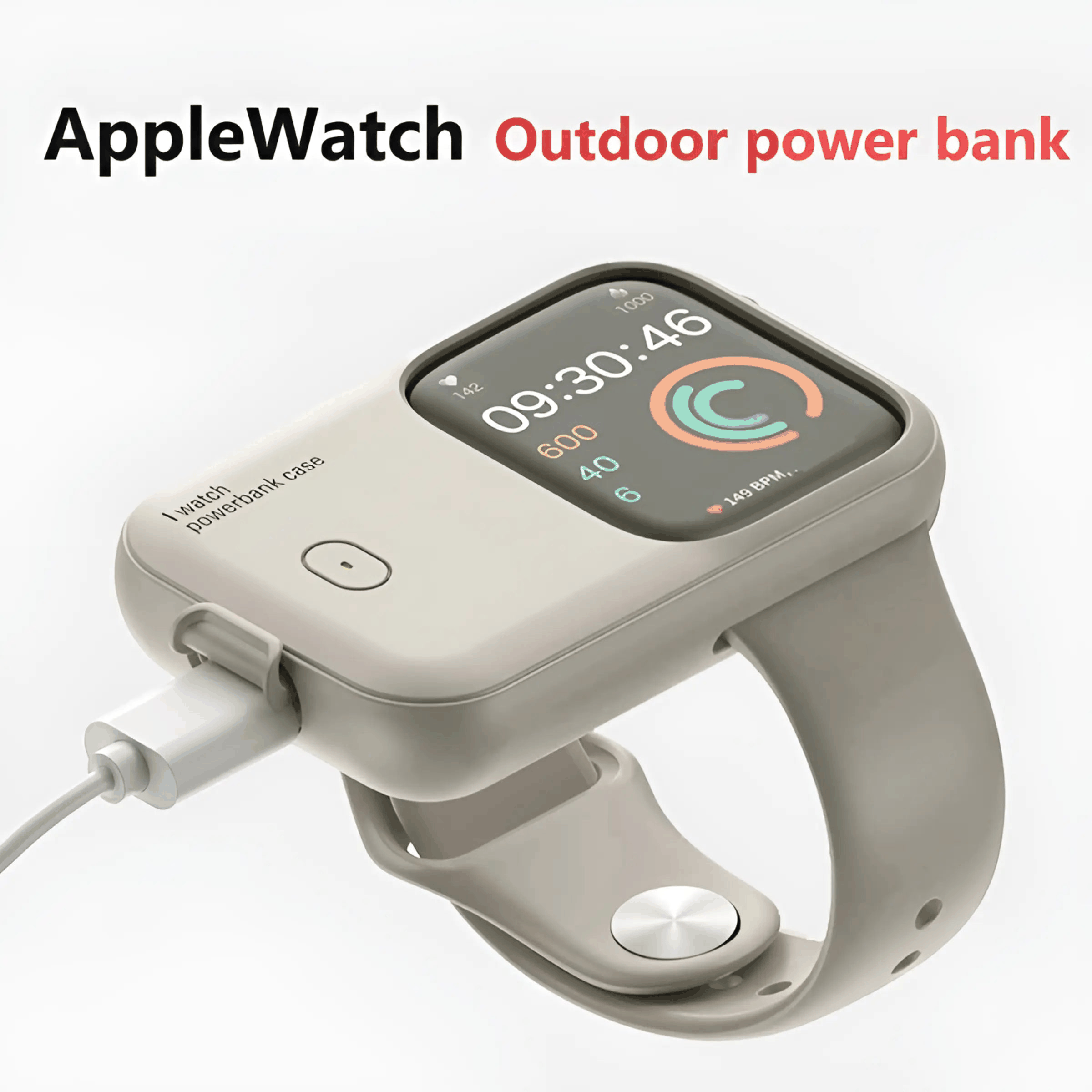Compact Apple Watch power bank with magnetic charging and USB-C input for outdoor use