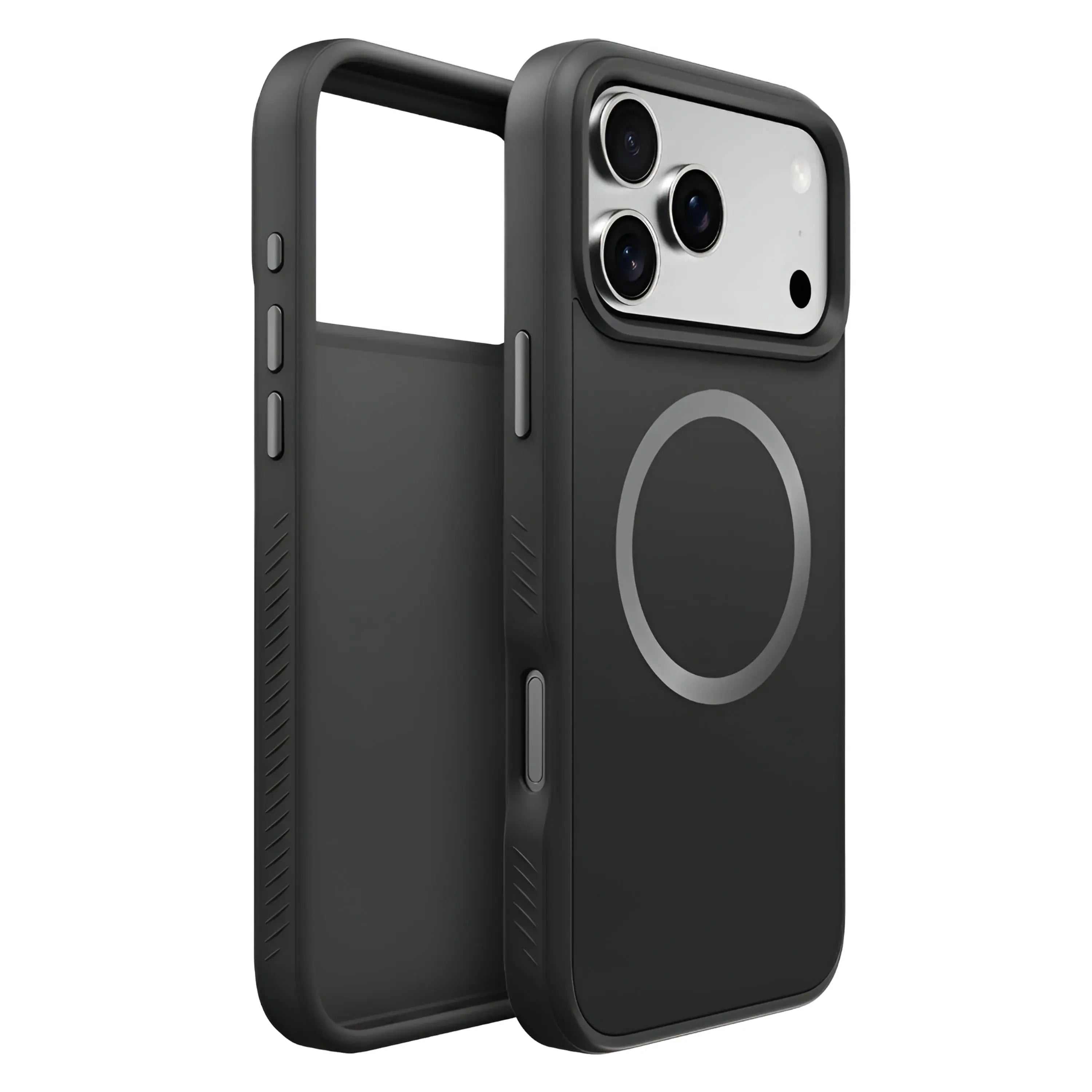 Black Novoa Guard Pro Grip iPhone 17 Case with shock-absorbing corners and MagSafe compatibility