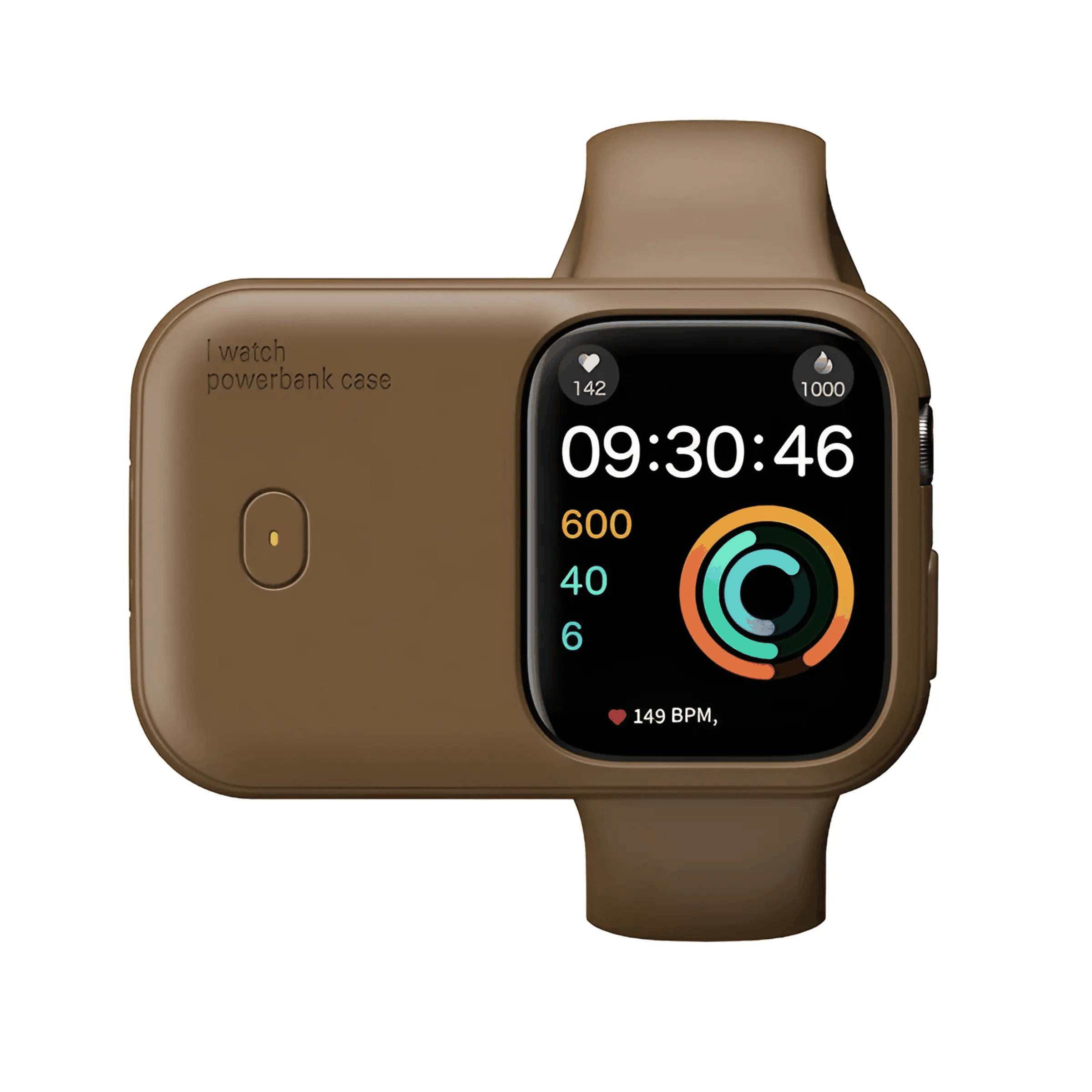 Compact brown for Apple Watch power bank with magnetic charging and USB-C port for grab-and-go wireless charging.