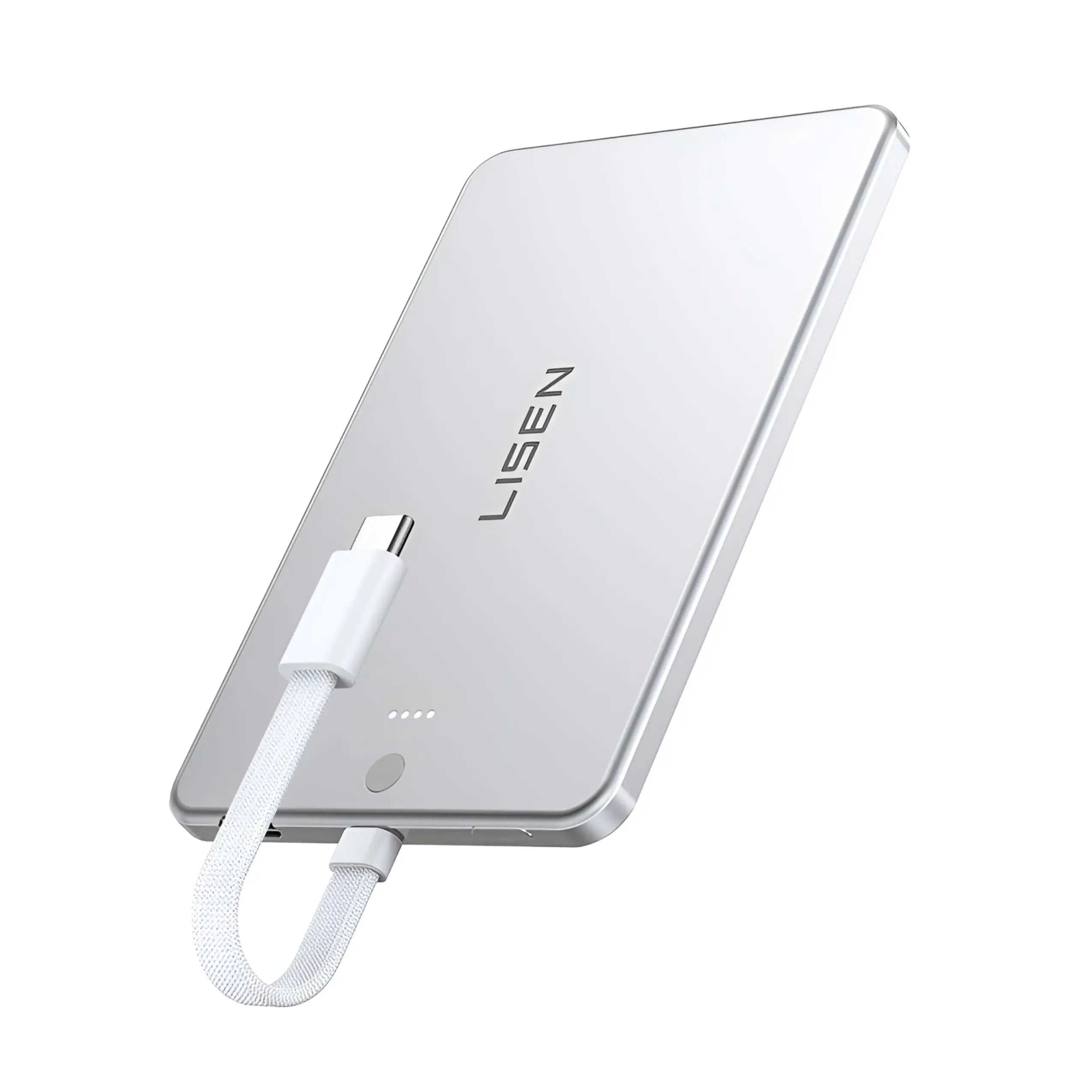 Ultra-slim MagSafe power bank with 3000mAh capacity, USB-C recharge, magnetic snap for iPhone, compact and pocket-friendly design.