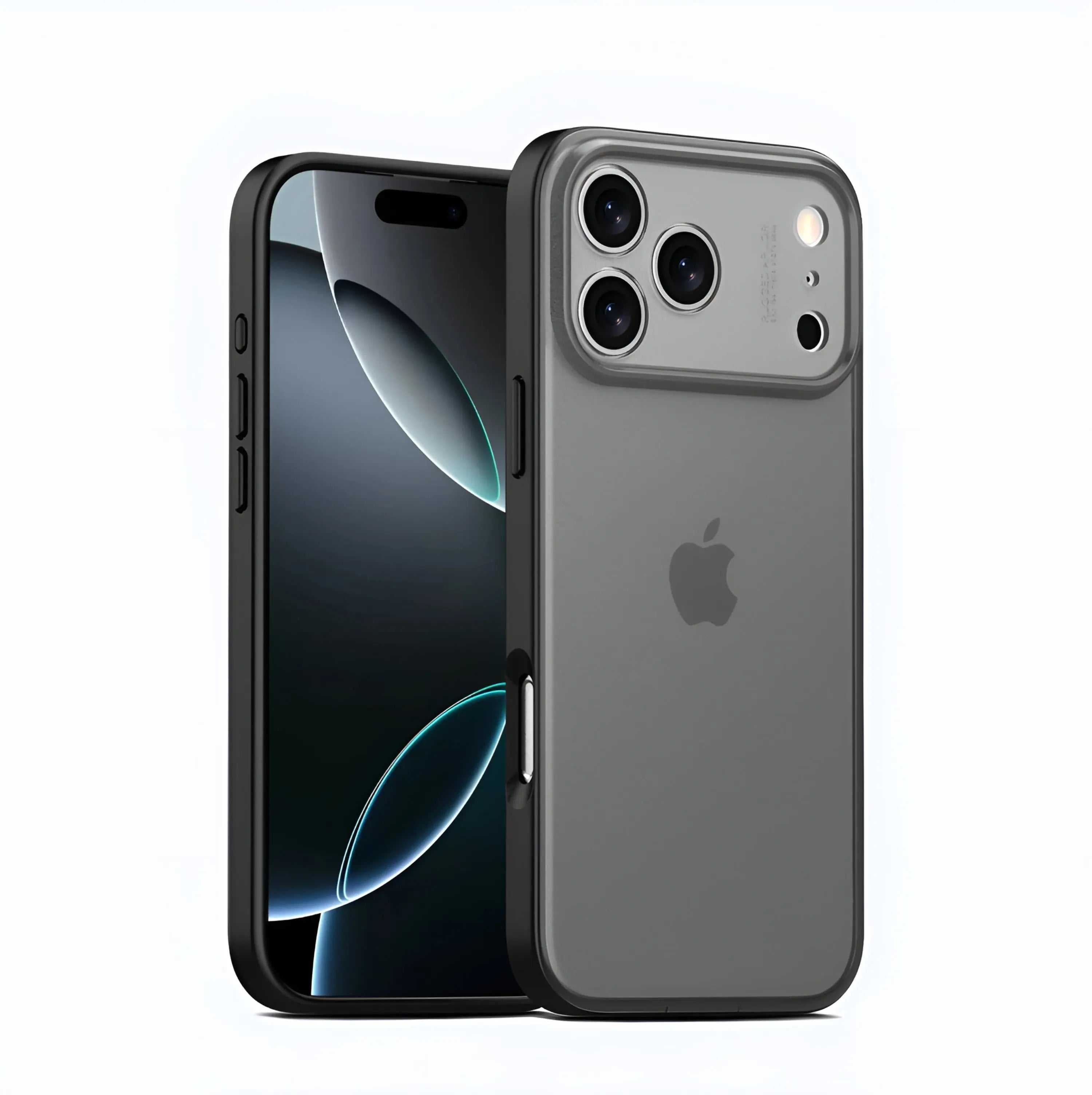Black Novoa Guard slim silicone case for iPhone 17 with raised bezels and precise cutouts