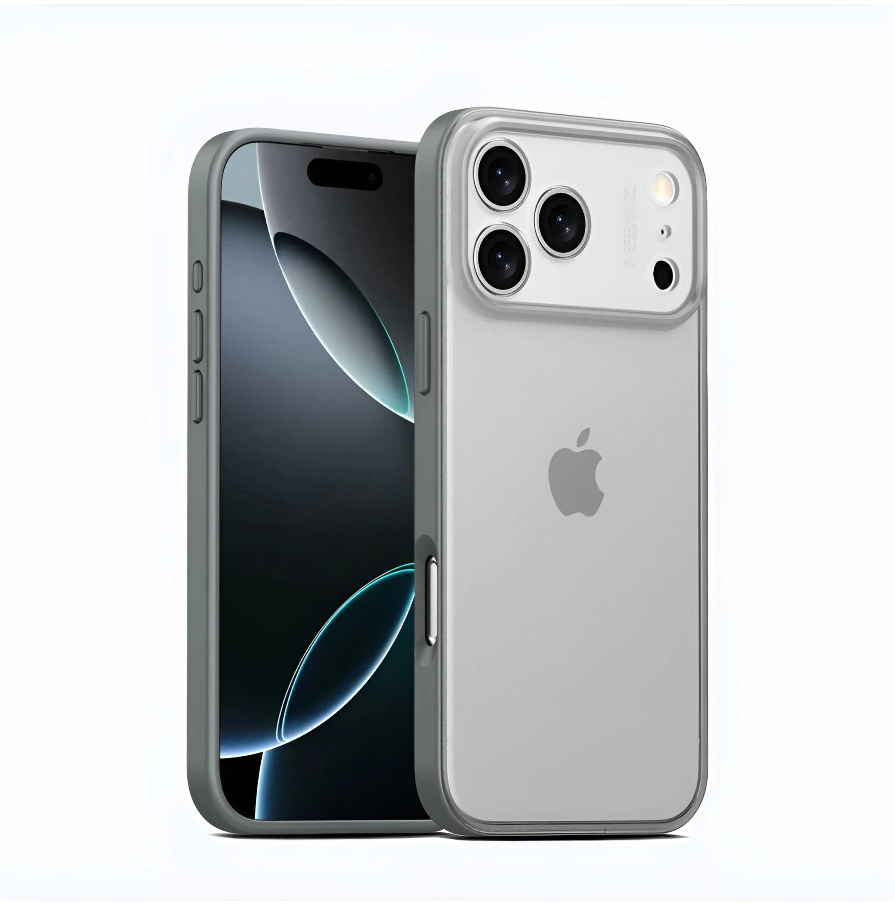 Clear gray silicone case for iPhone 17 with raised bezels and precise cutouts, slim fit and microfiber lining for protection and grip