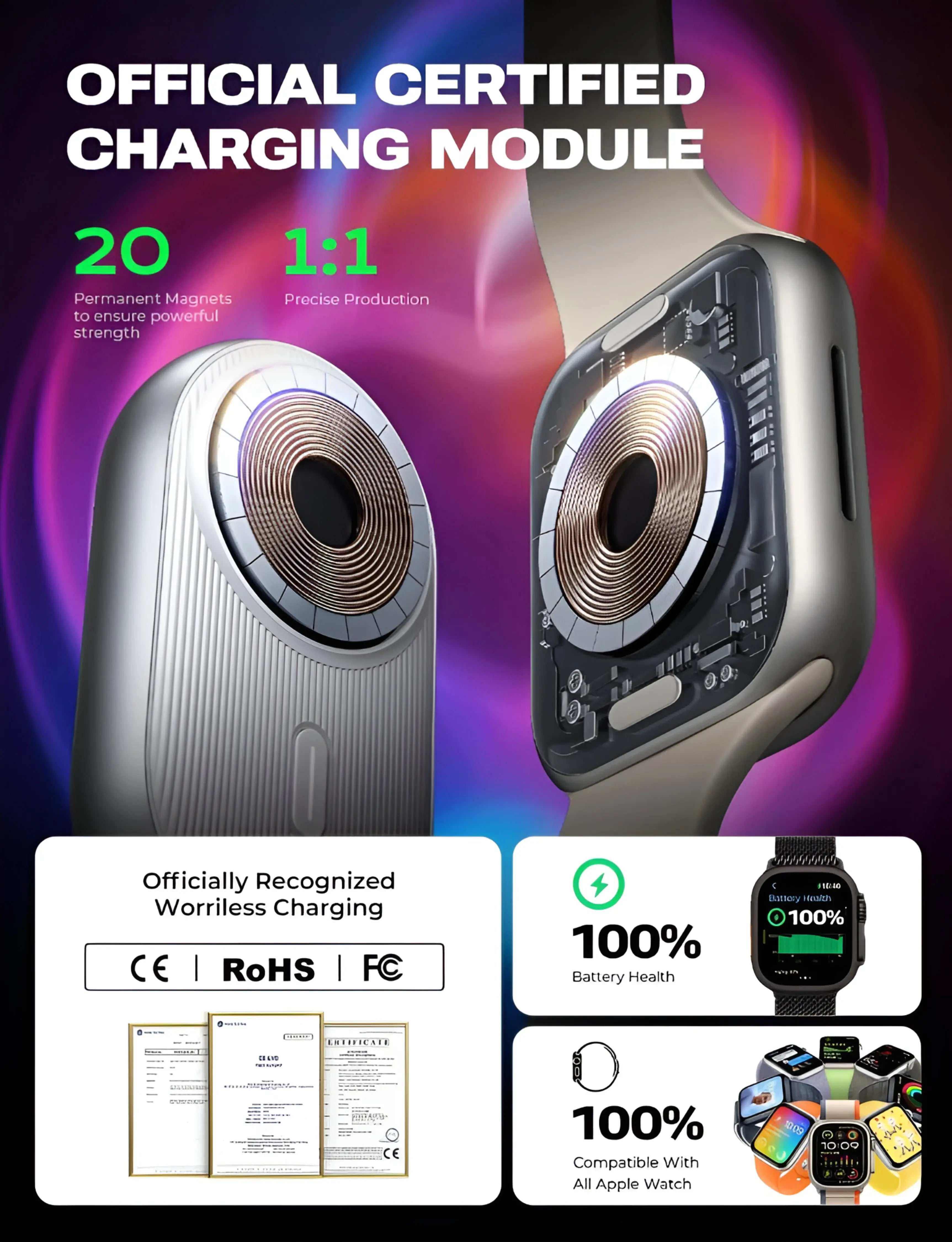 Apple Watch Power Bank Novoa WatchBank Pro magnetic charger with 1200mAh USB-C compact design