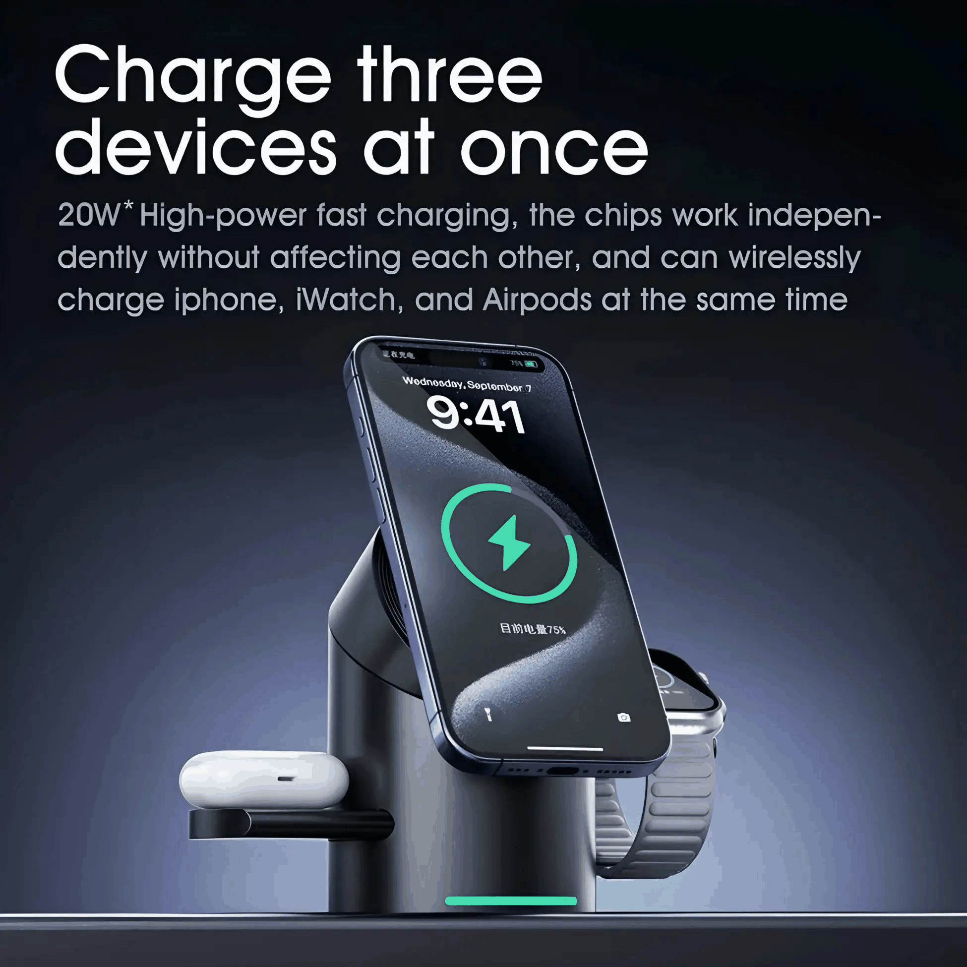 Novoa Vision Pro Max flagship 3-in-1 MagSafe charging dock for iPhone, Apple Watch, and AirPods