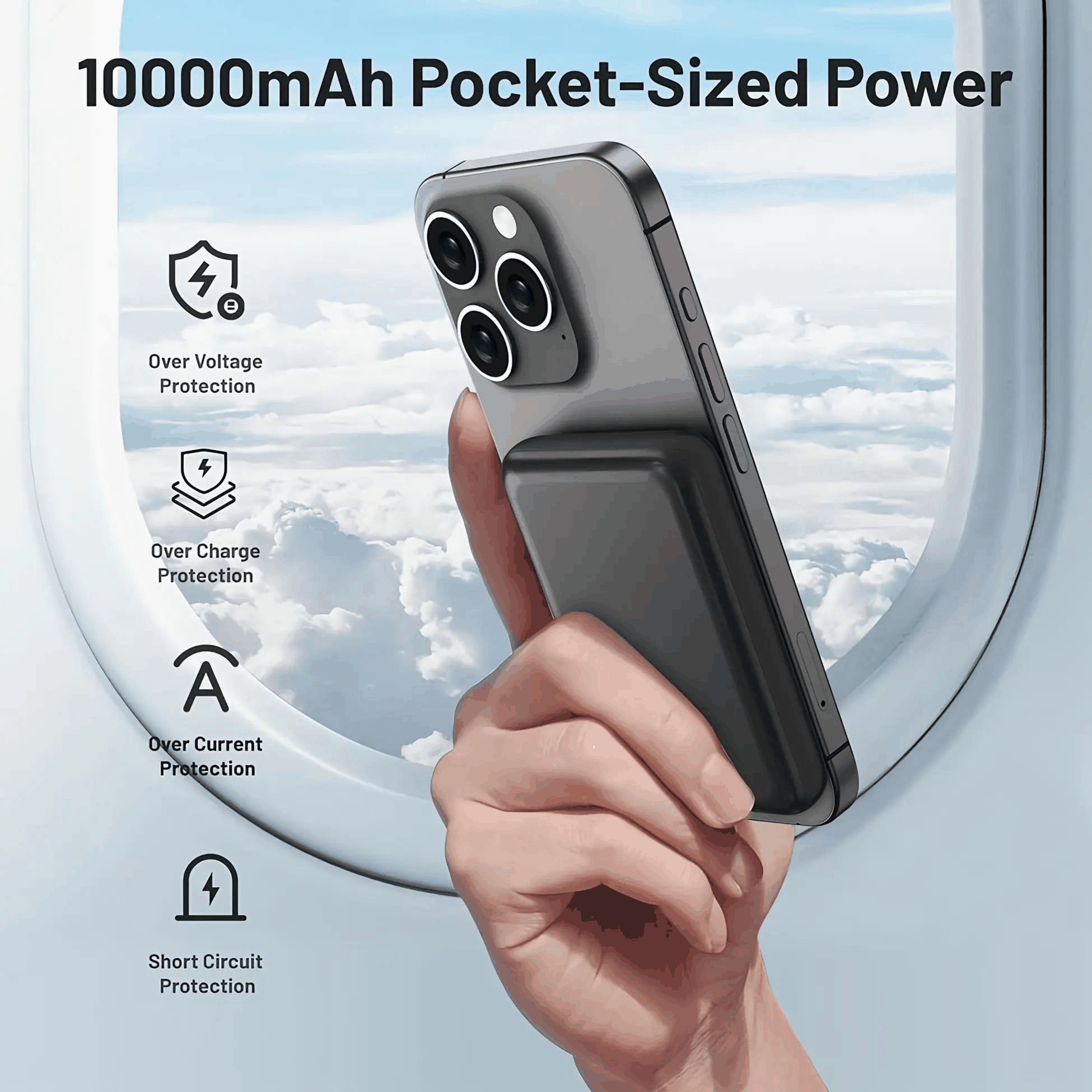 MagSafe power bank 10000mAh slim wireless charger with USB-C PD and multiple safety protections for iPhone charging