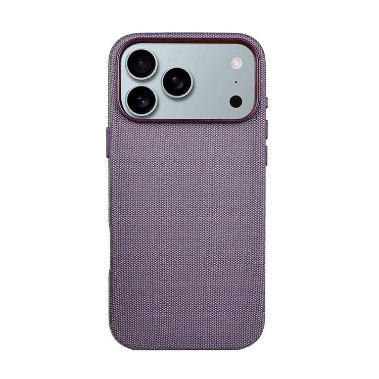 Purple woven texture iPhone 17 case with inner-textured profile and camera protection