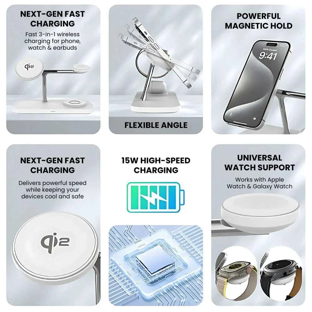 Nightstand setup with charging dock powering three devices