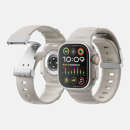 Apple Watch strap in soft silicone with magnetic low-profile clasp — front view