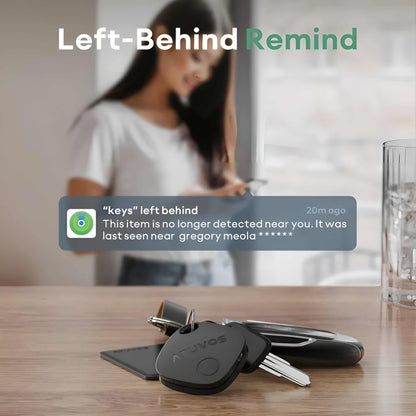 Atuvos Tracker slim Bluetooth tag attached to keys for easy tracking with Apple’s Find My app