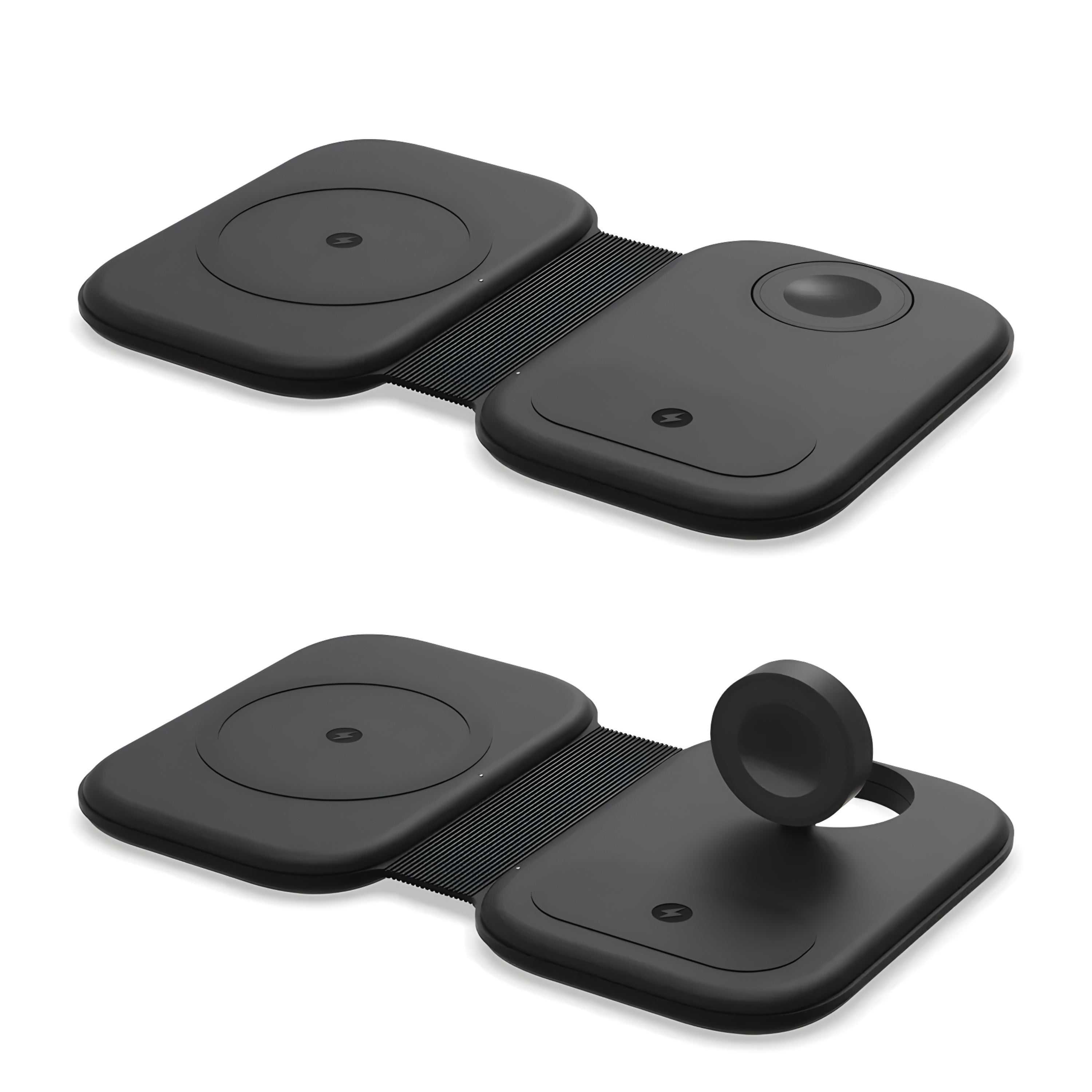 MagSafe charging station opened flat charging phone, watch and earbuds