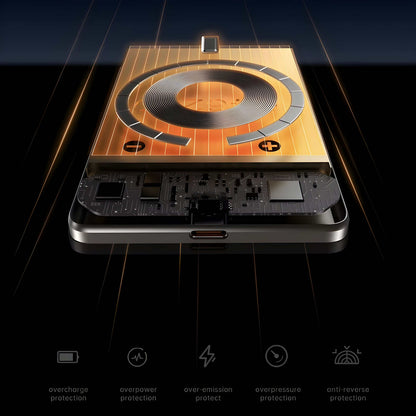 Slim MagSafe Power Bank charging iPhone via magnetic wireless connection