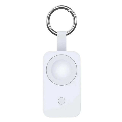 Compact white for Apple Watch keychain power bank with 1000mAh battery and wireless magnetic charging.