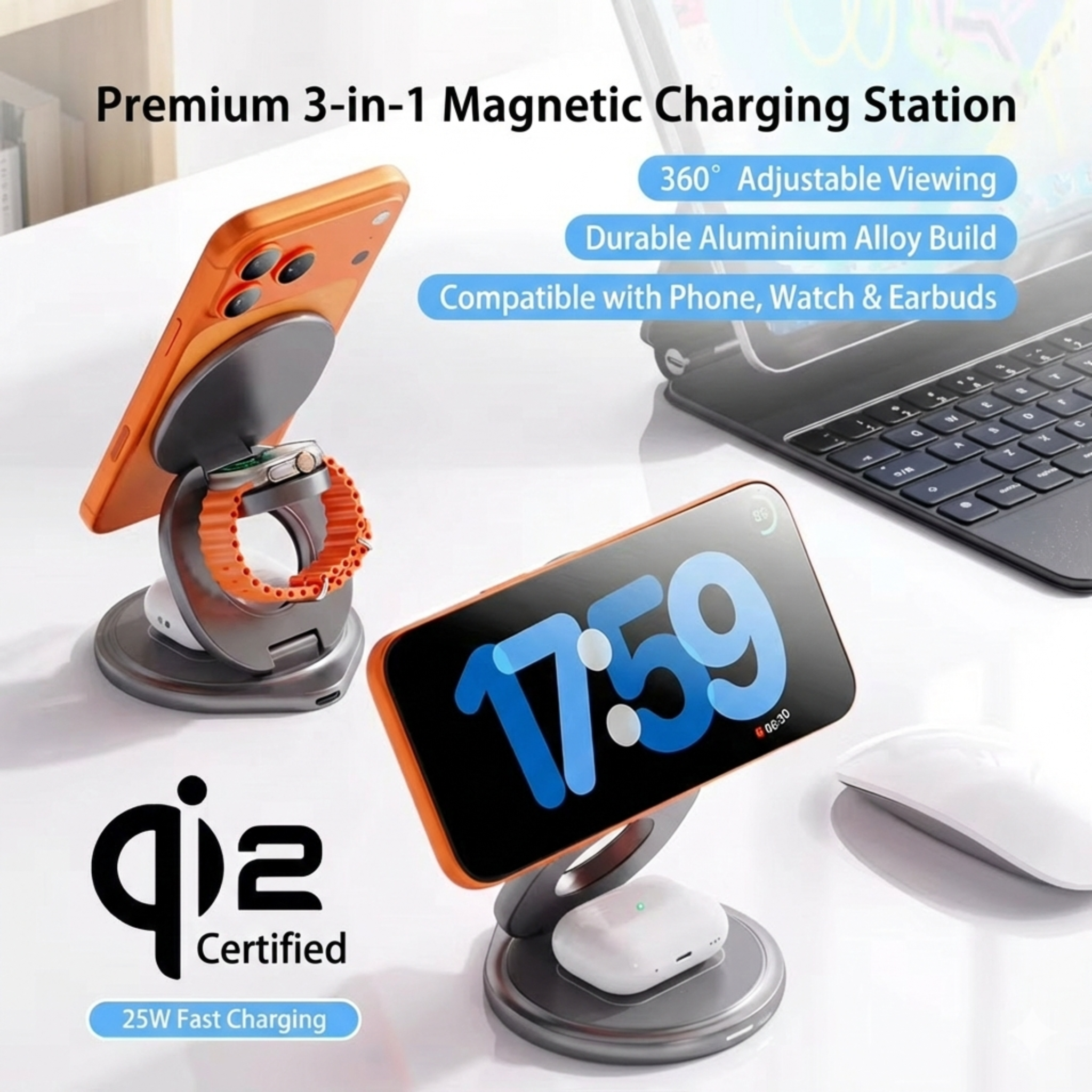 MagFold Qi2 3-in-1 Alloy Stand