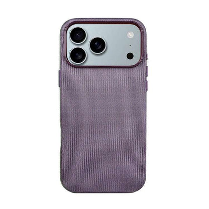 Purple woven texture iPhone 17 case with slim profile and camera protection