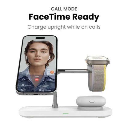 Apple Watch puck and earbuds pad on the charging dock